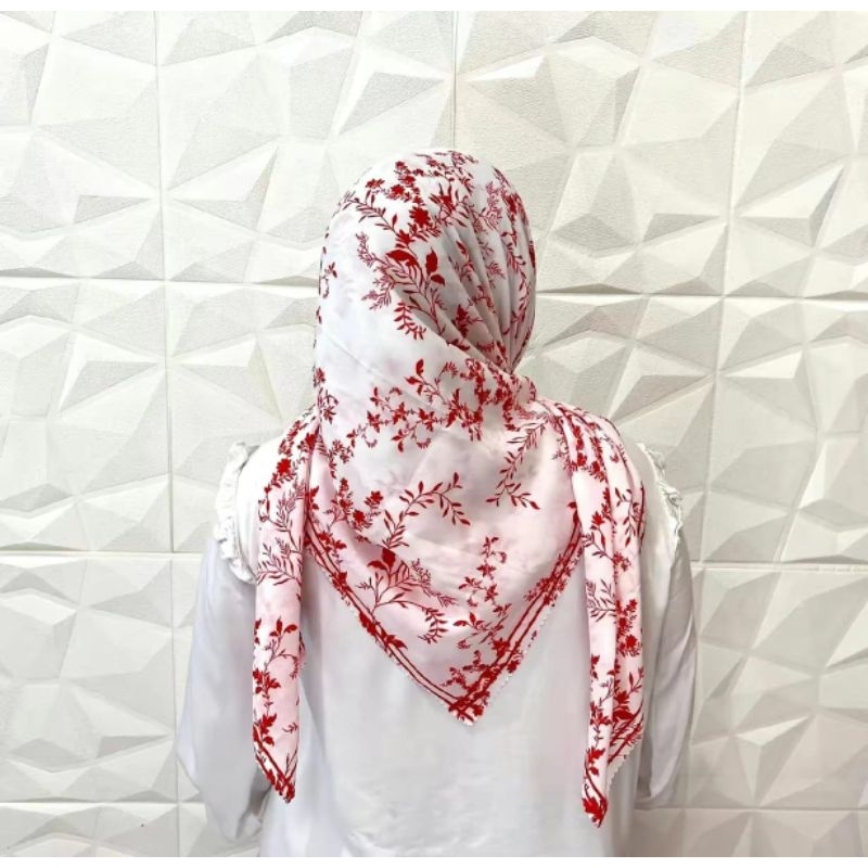 JILBAB SEGI EMPAT  VOAL MOTIF MERAH PUTIH KERUDUNG SEGI EMPAT VOAL MOTIF BENDERA HIJAB SEGI EMPAT VO