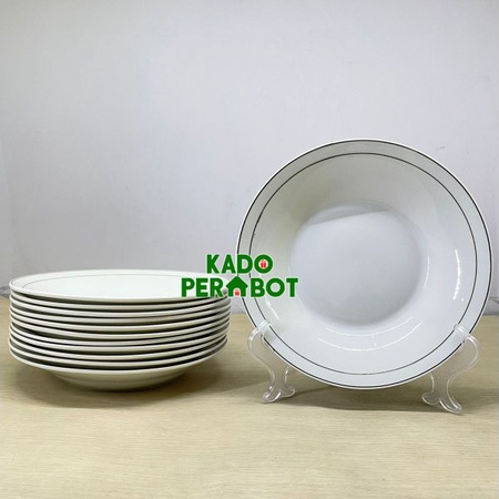 Piring Makan Keramik Putih - Piring Keramik Putih Lis - Piring 12Pcs Piring Makan Keramik Putih 2 Li