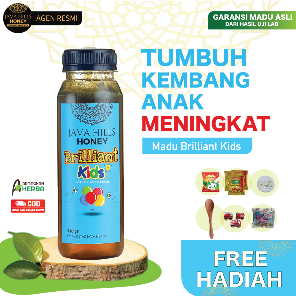 

[ COD + GARANSI ][ GRATIS HADIAH ] MADU JAVA HILLS BRILLIANT KIDS | Madu Tumbuh Kembang Anak Madu Anak | Menutrisi Otak | Madu Penambah Nafsu Makan Netto 320 gr