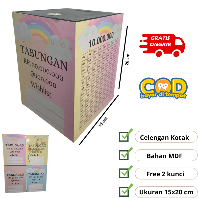 CELENGAN TARGET JUMBO VIRAL CELENGAN TABUNGAN CELENGAN TARGET 30 juta kotak 15x20 cm