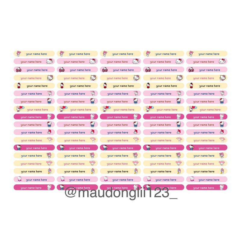 

(isi 90pcs) sticker nama anak pensil alat tulis sekolah hello kitty / my melody dino astronout pokemon spongebob perempuan girl