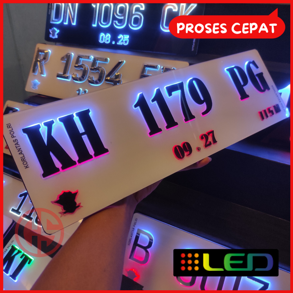 Plat Mobil LED Akrilik Huruf Timbul