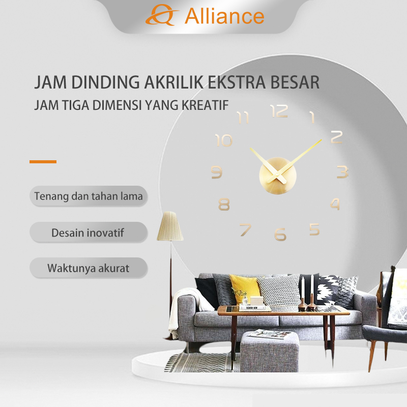 YUN Jam Dinding 3D DIY Angka Latin Minimalis - Jam Dinding tempel DIY - jam Dinding 3 Dimensi