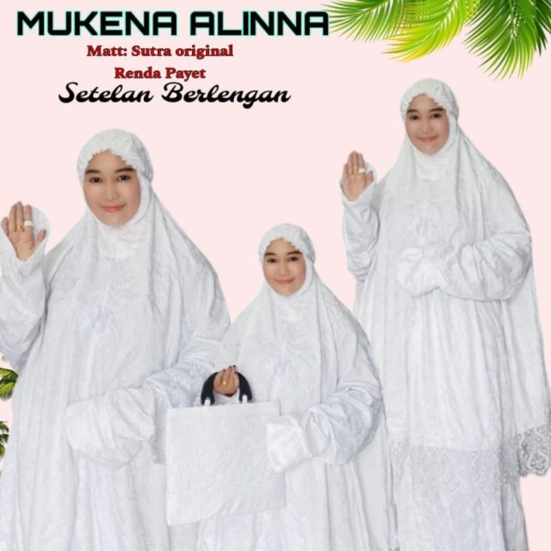 Mukena Setelan Berlengan Sutra Jepang Ori Alinna Payet