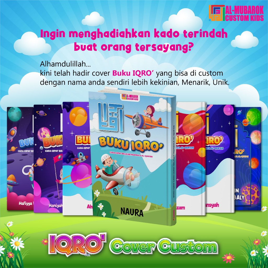 BARU Buku Iqro Custom Untuk Anak - Bisa Tambah Foto Pada Cover Milenial Berwarna Lengkap - Hard Cove