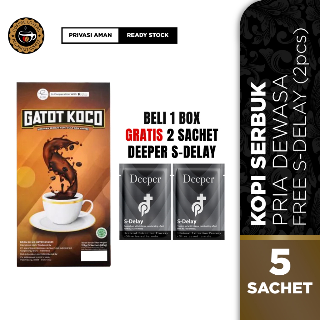 

(Free Bonus) Kopi Gatot Koco 1 Box (5 Sachet) - Kopi Stamina Pria Original BPOM