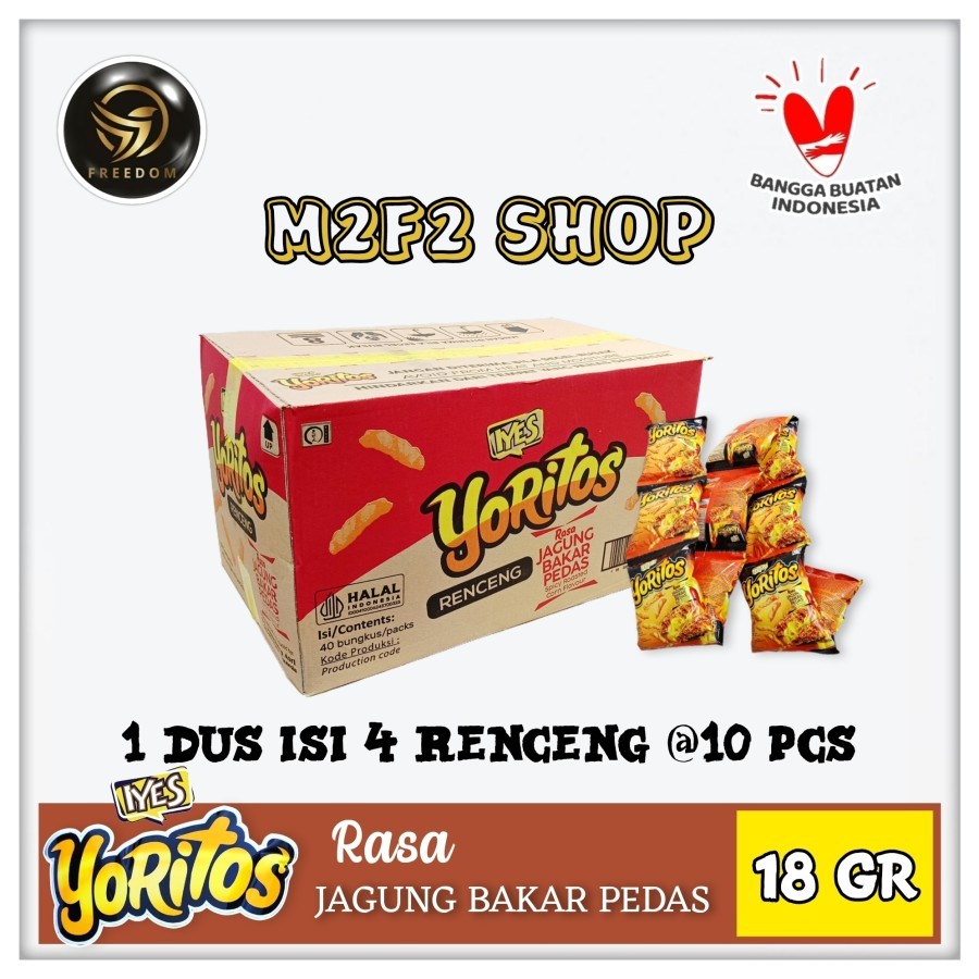 

Iyes Snack Yoritos Spicy Roasted Corn Flavour | Camilan Rasa Jagung Bakar Pedas Sachet - 18 gr (Kemasan Karton)