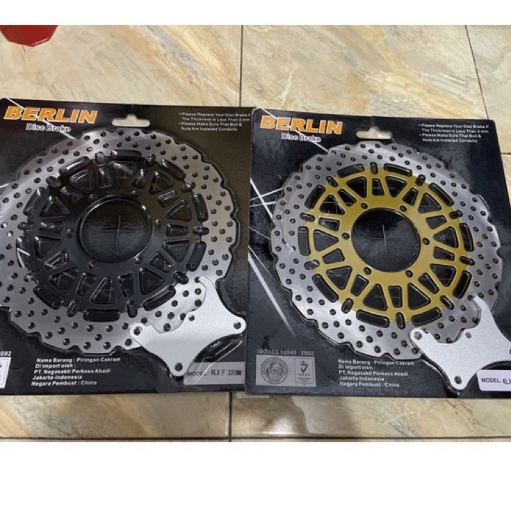 PIRINGAN DISC CAKRAM DEPAN KLX  LEBAR 320 MM BERLIN GOLD DAN HITAM + PANGKON