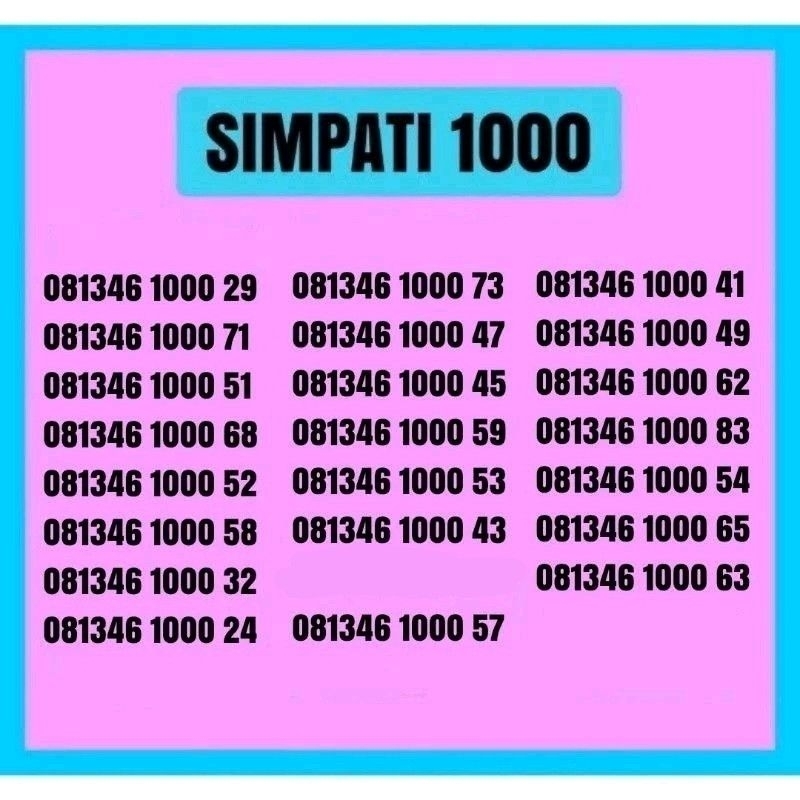 Nomor cantik simpati rapi ribuan triple 1000 2000 3000 4000 5000 6000 7000 8000 9000