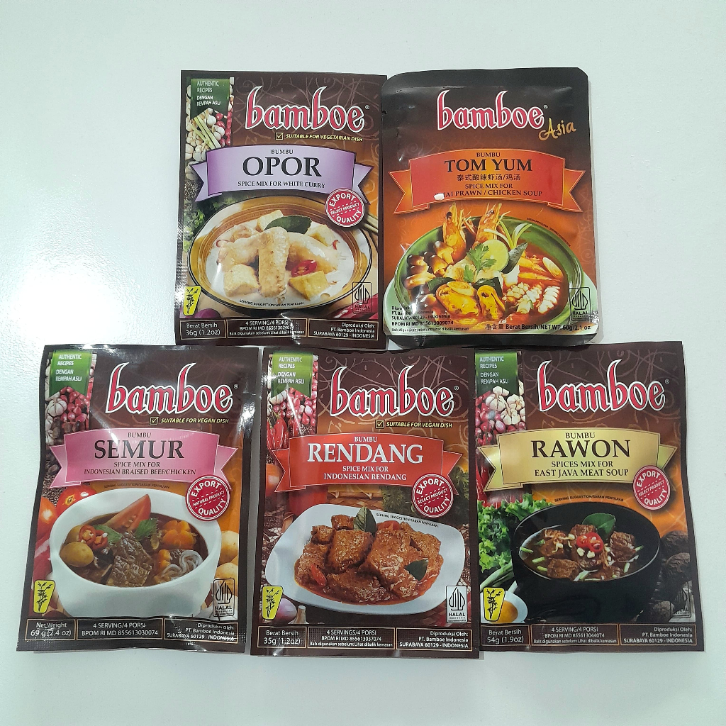 

BAMBOE bumbu tomyum,rendang,semur,opor dan rawon