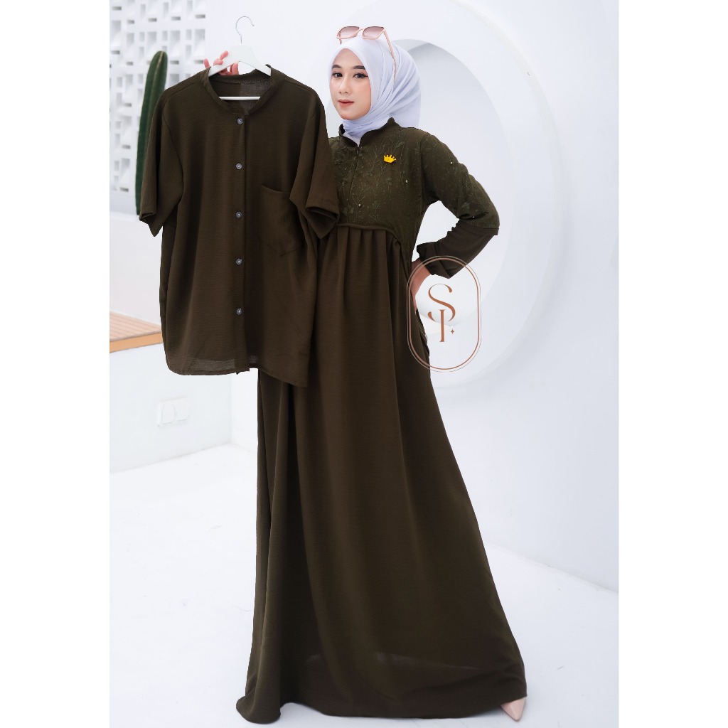 DISKON SI OLSHOP KANIA GAMIS SET KEMEJA COUPLE GAMIS PASANGAN BAHAN CRINKLE MIX BRUKAT PREMIUM