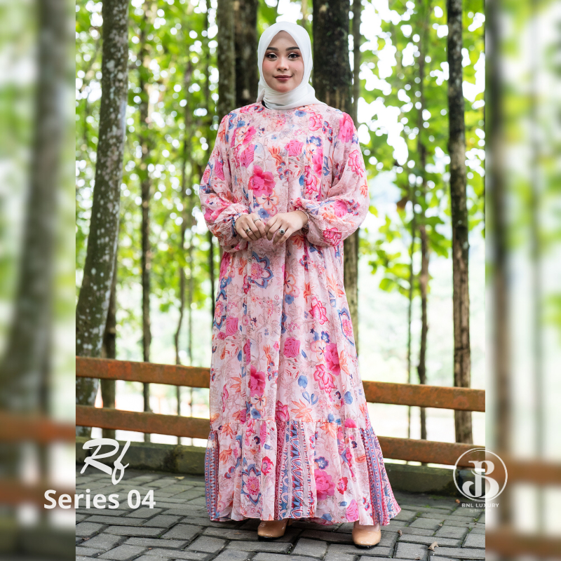 Gamis Ceruty Premium Dress Model RF Series 04 Ukuran S Sampai XXL Jumbo Baju Muslim Wanita Dewasa Bn