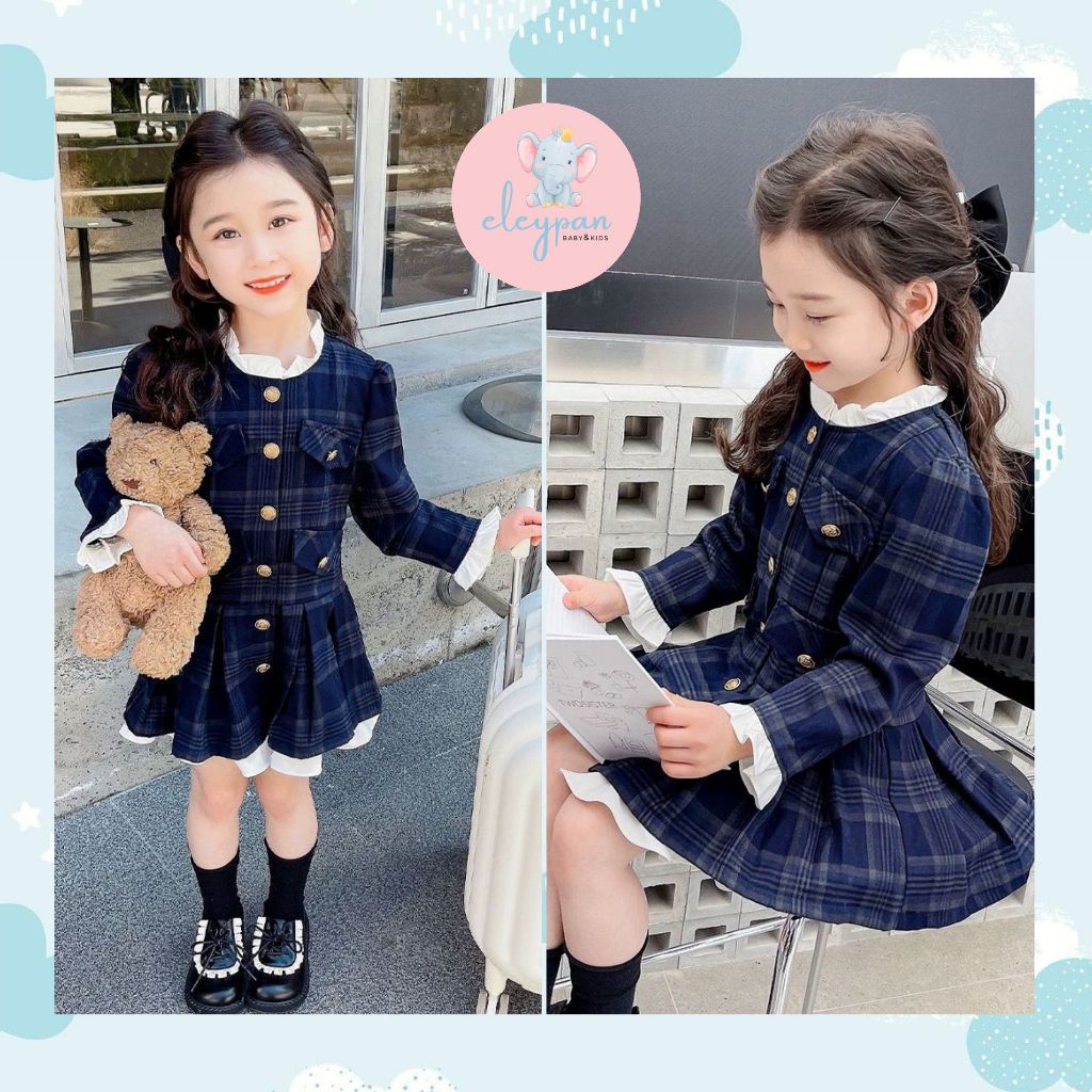 Dress Anak  3-8 Tahun Premium Korea Style Dress Anak Perempuan Motif Kotak Kids Fashion OOTD