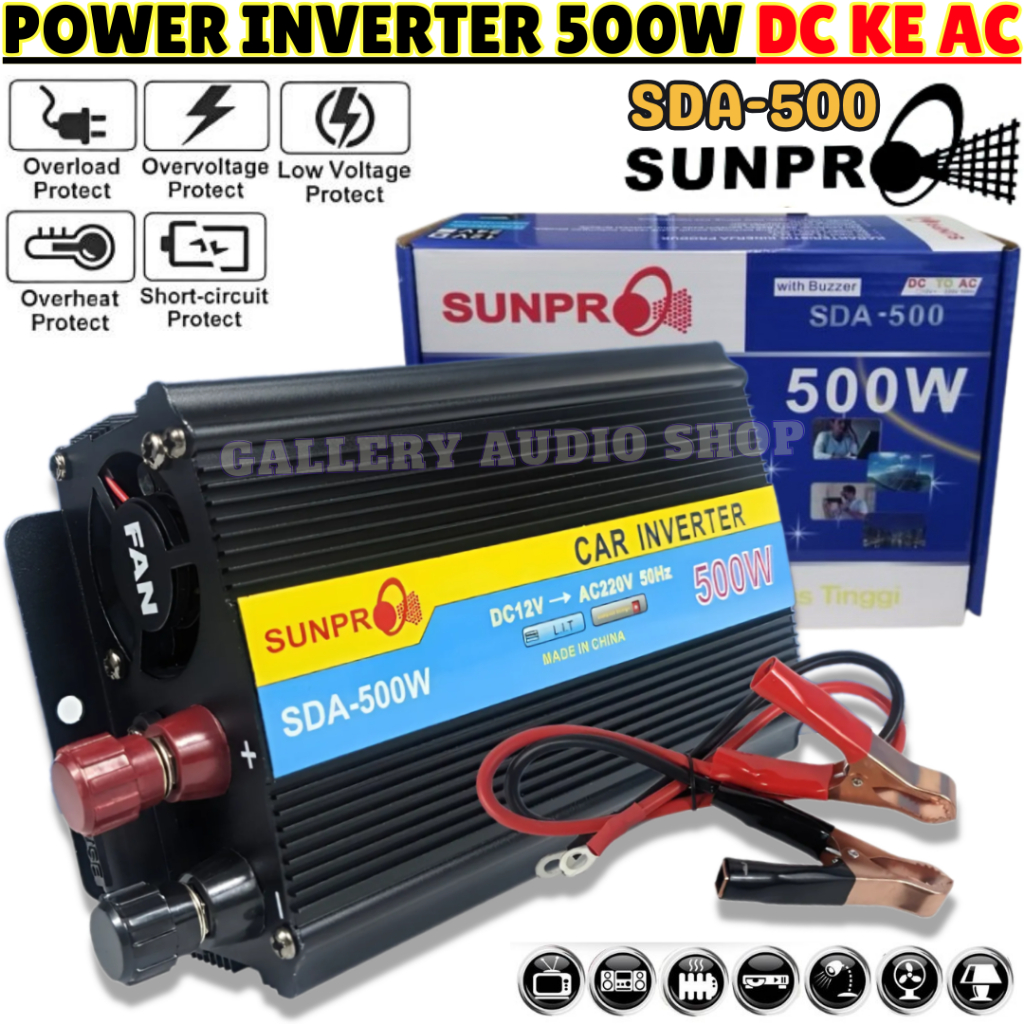 Inverter Power DC To AC 500 Watt Sunpro SDA-500 With USB 5V / Power Inverter 500 Watt 12V ke 220V / 