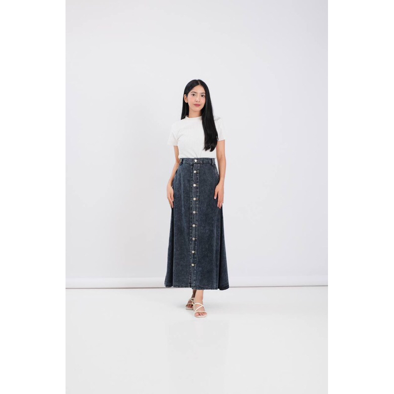 ROK BELLA JEANS MODEL SPAN VARIASI KANCING ROK WANITA KEKINIAN PANJANG 90
