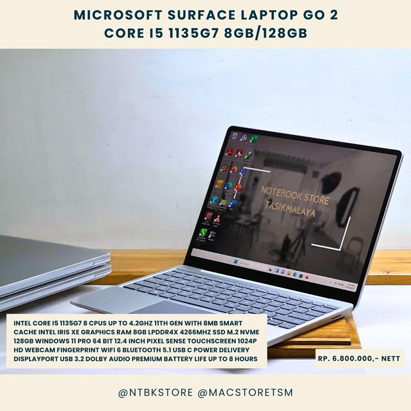 Surface Laptop Go 2 platinum color i5 11th 1135G7 128GB 8GB 12.4 inc touchscreen