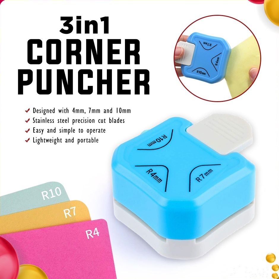 

KODE P4E3 Pemotong Fillet Sudut 3 In 1 Pemotong Kertas Pelubang R4mm R7mm R1mm Round Corner Cutter untuk Kartu Foto Alat Scrapbooking Diy Pemotong Sudut Bulat