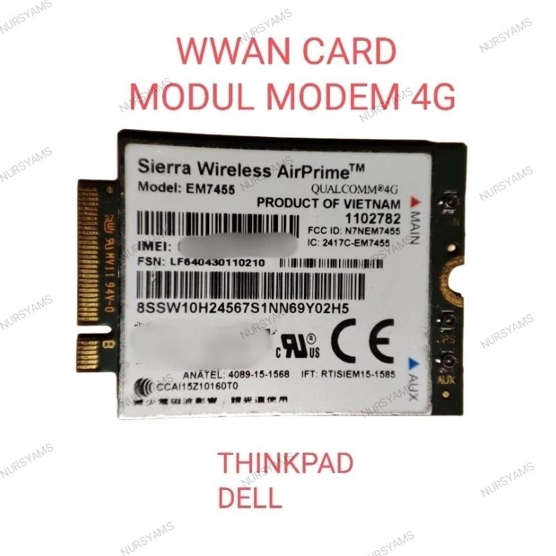 Modul Modem EM7455 Wwan Card Lenovo Thinkpad Dell Latitude c J1W4
