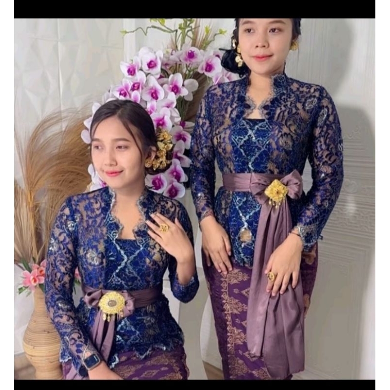 Kebaya Wanita Bahan Brokat  Motif Gliter Navy ( STOK BARU)