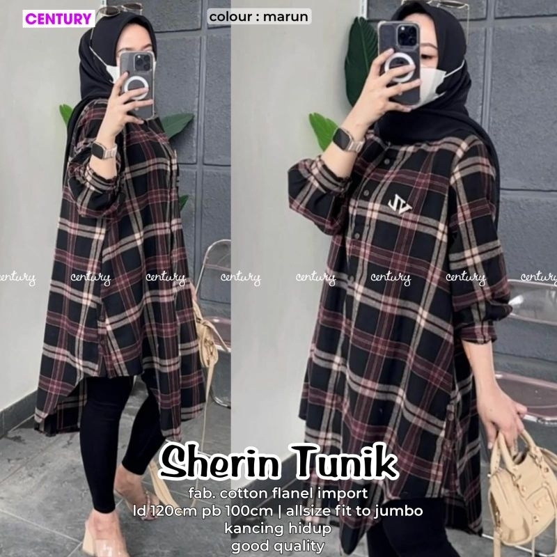 ATASAN KEMEJA TUNIK JUMBO/SHERIN/KEMEJA TUNIK WANITA FLANEL IMPORT JUMBO LD 120 CM FIT XXL