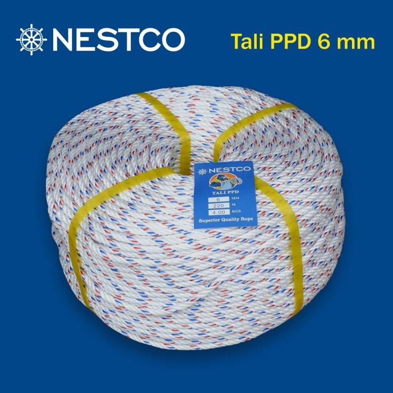 

Tali Tambang PPD Putih ukuran 6 mm berat 4 kg panjang 22 m per 1 roll KODE D7B5