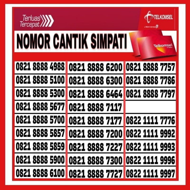NOMOR CANTIK TELKOMSEL SIMPATI 4G LTE SERI 8888 - O821 8888
