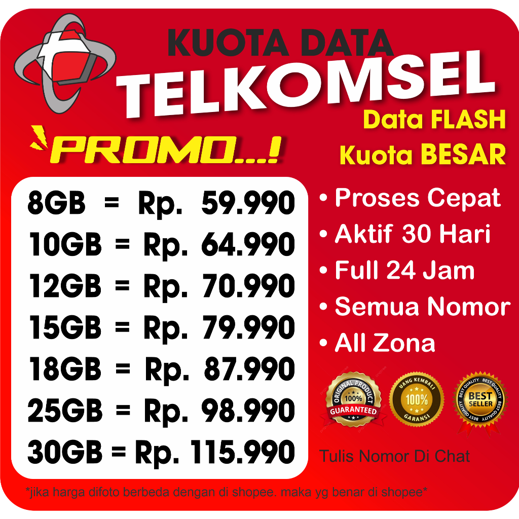 Paket Data Flash Telkomsel | Kuota Internet Simpati / As / Loop Murah