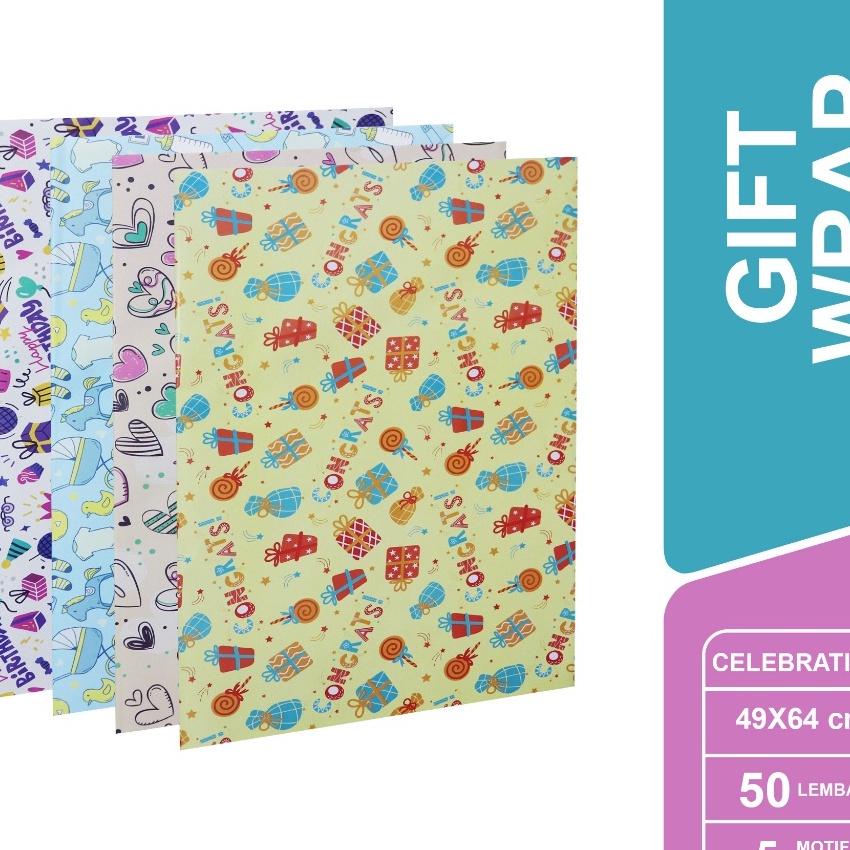 

Sale SIDU Kertas Kado Glossy Motif Celebration Gift Wrap 1 Pack isi 5 Lembar SDU GW K CEL AP