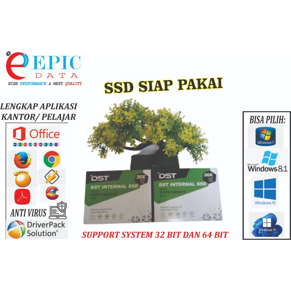 SSD SIAP PAKAI + WINDOWS 11 PRO 128GB 256GB 512GB DST BARU LAPTOP KOMPUTER PC BISA