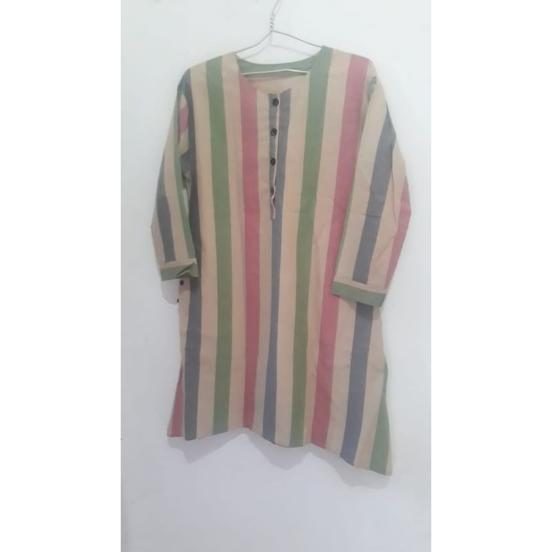 Tunik Motif Salur_Tunik Wanita_Tunik Katun_Tunik Lengan Panjang_Tunik Salur