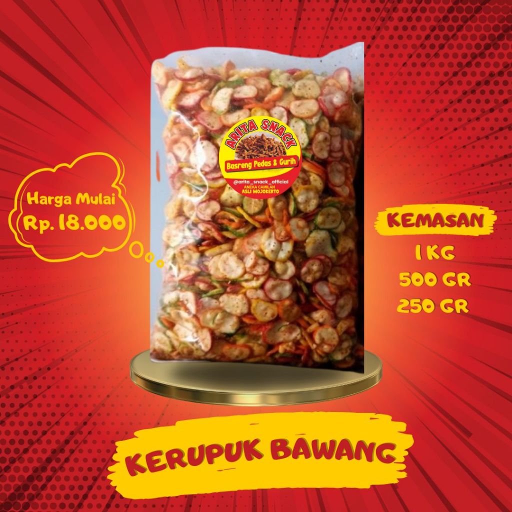 

Kerupuk Bawang Pedas Arita Snack - 250gr 500gr 1KG