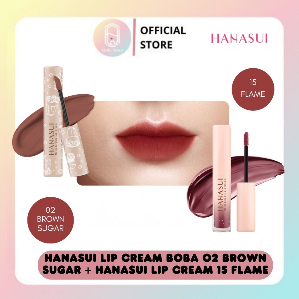 Qeila - COMBO OMBRE HANASUI | HANASUI LIP CREAM BOBA 02 BROWN SUGAR + HANASUI LIP CREAM 15 FLAME