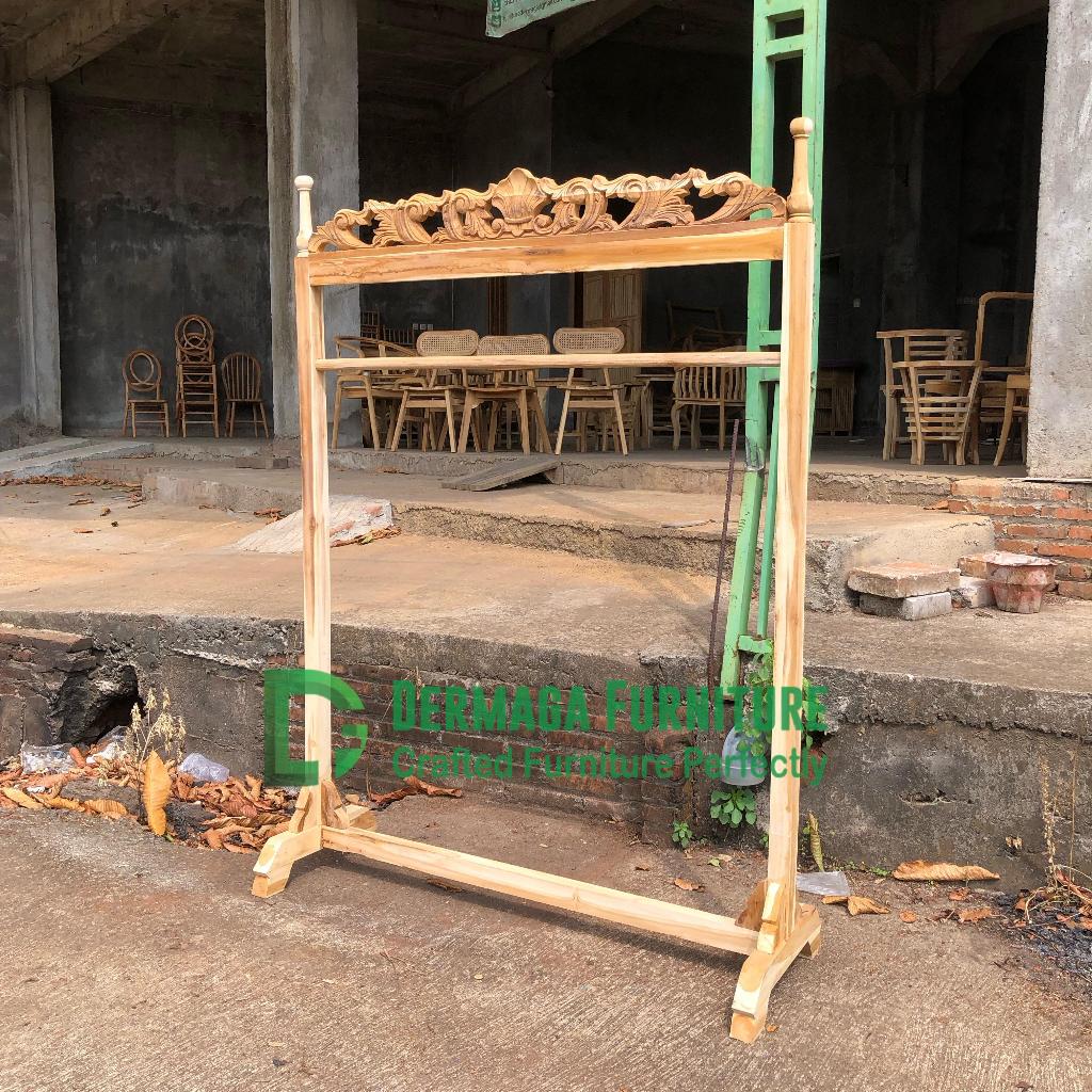 GAWANGAN UKIR KERANG KOTAK 135CM GANTUNGAN BATIK HIJAB KAIN KAYU JATI GAWANGAN GANTUNGAN DEKORASI IN