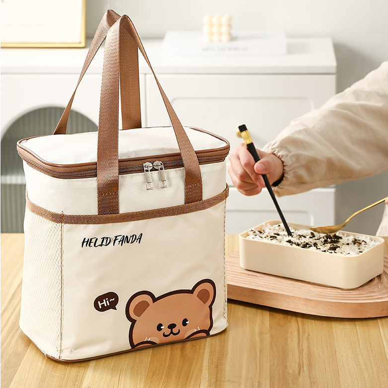 Tas Bekal Anak Tempat Makan Tas Foil Minuman Dingin Tas Piknik Serbaguna Cream