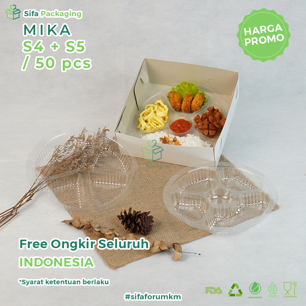 Mika Bulat Sekat 4 Sekat 5 Dus Nasi Mika Sekat Dus Kotak Nasi Catering Box Tray Isi 50 Pcs