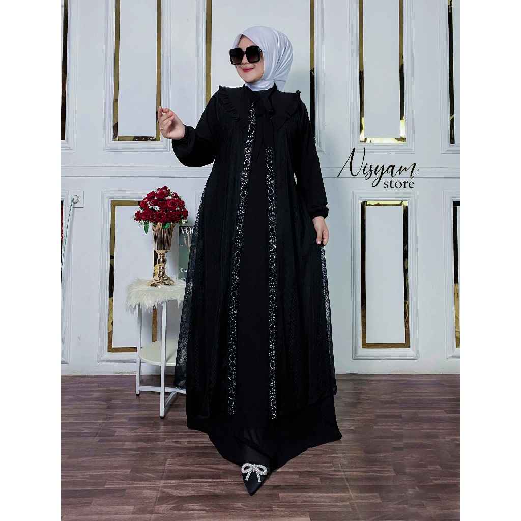 Gamis Dewasa Bahan Ceruty Armani Mix Brukat Malika Kekinian