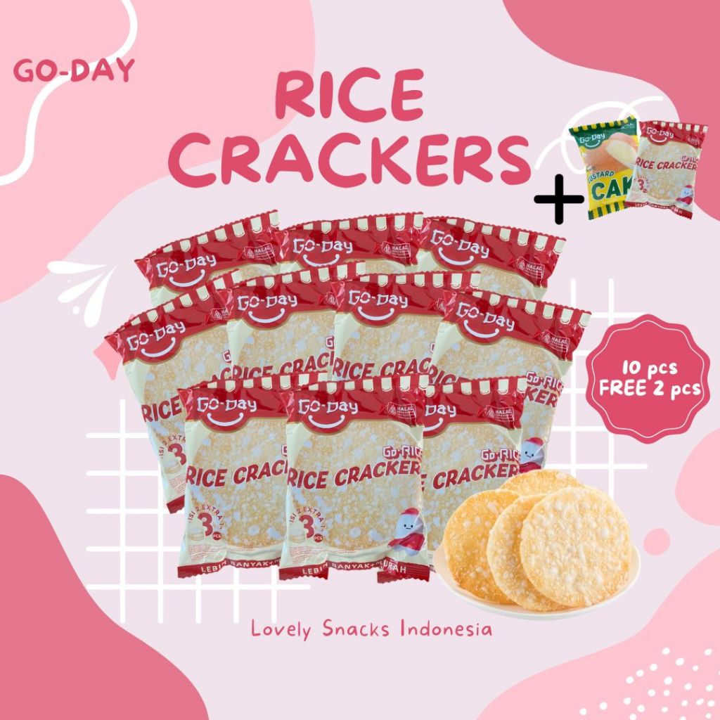 

[Paket 20 pcs Gratis 2 pcs] Promo 20 pcs + 2 pcs GO-DAY Rice Crackers | Sweet Crackers | Biskuit Krekers Beras