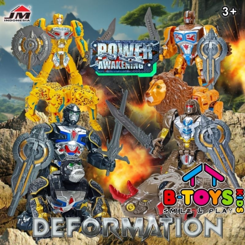Mainan robot Justice warrior Beast warrior deformation gorilla cheetah lion rhino bisa berubah