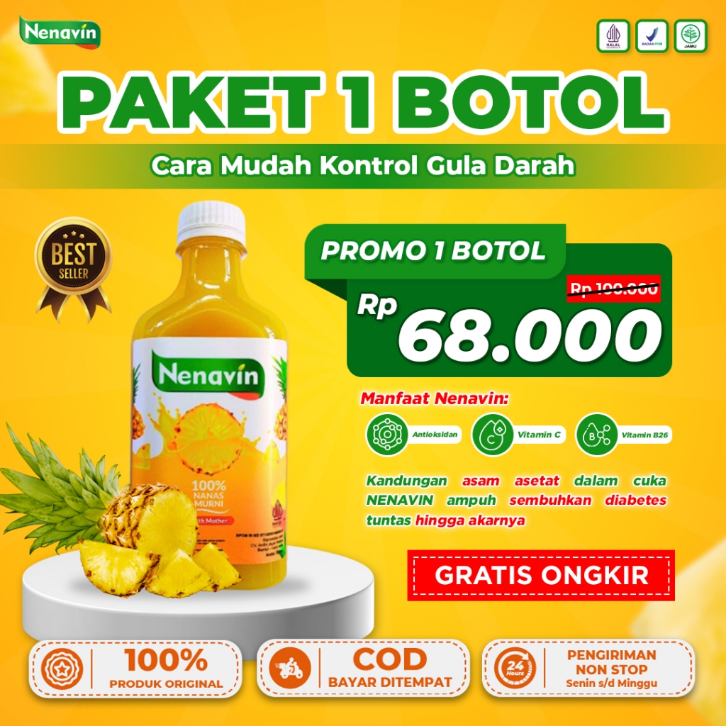 

NENAVIN - Cuka Nanas Organik With The Mother - Atasi Diabetes dan Normalkan Gula Darah Alami 1 Botol