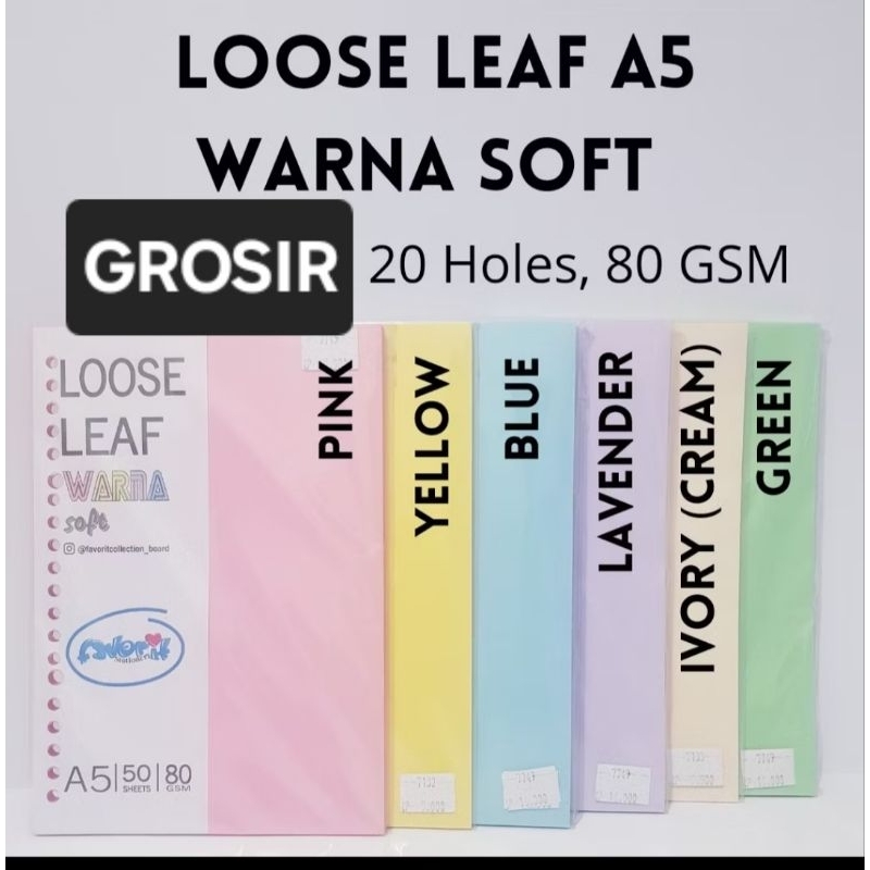 

GROSIR LOOSE LEAF KERTAS BINDER A5 HVS WARNA Minimal 10 pak