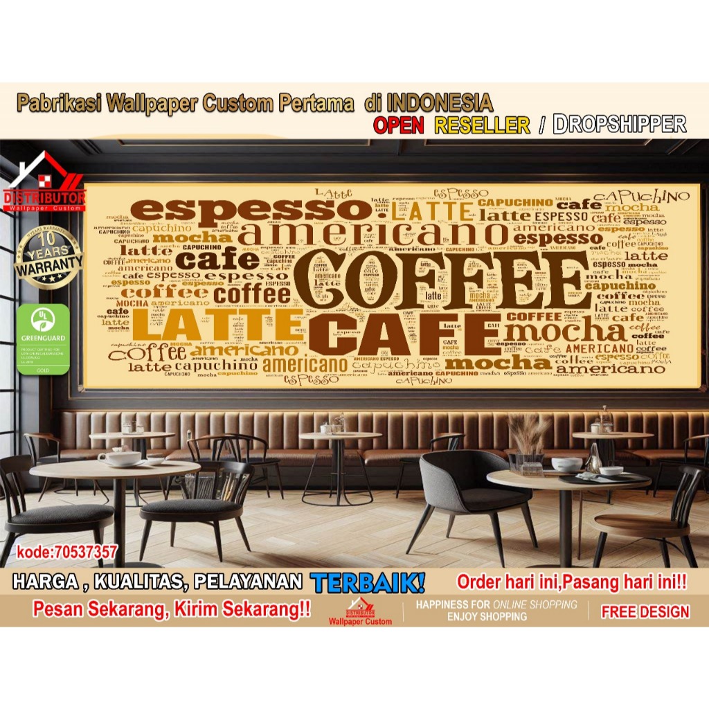 Wallpaper Dinding 3D Tema Coffee | Wallpaper Coffee Shop | Wallpaper Restoran | Wallpaper Kafe | Wal