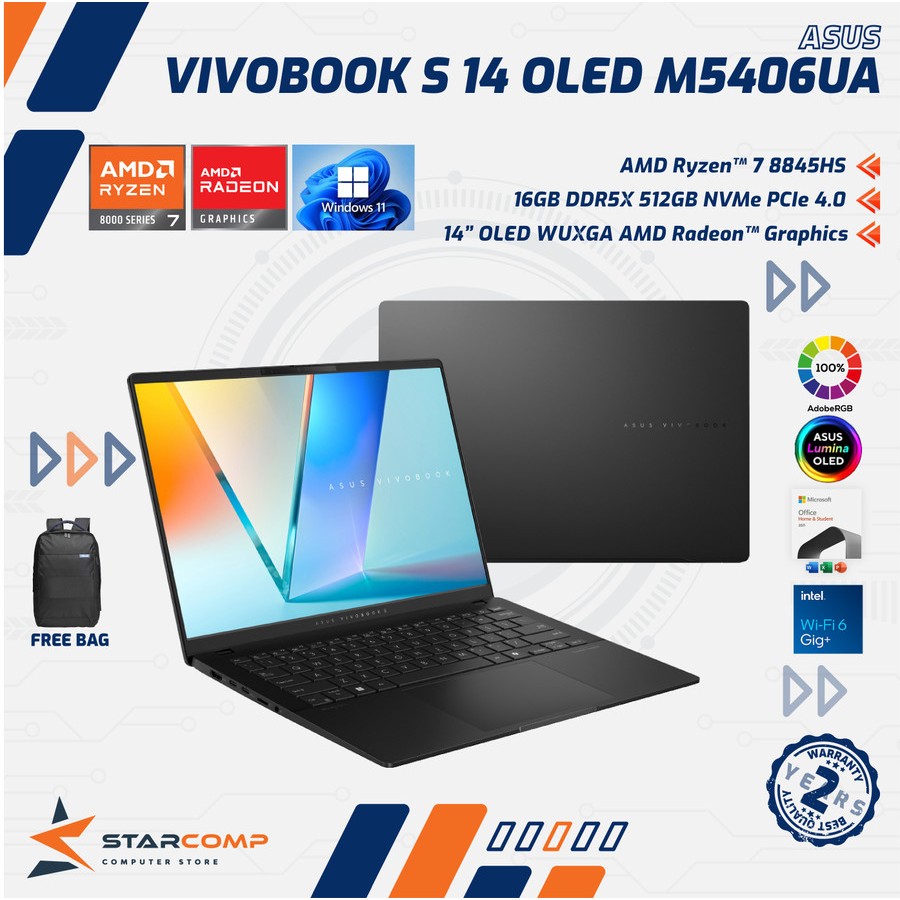 Asus Vivobook S14 M5406UA-OLED752 Ryzen 7-8845HS 16GB 512GB 14″ WUXGA OLED