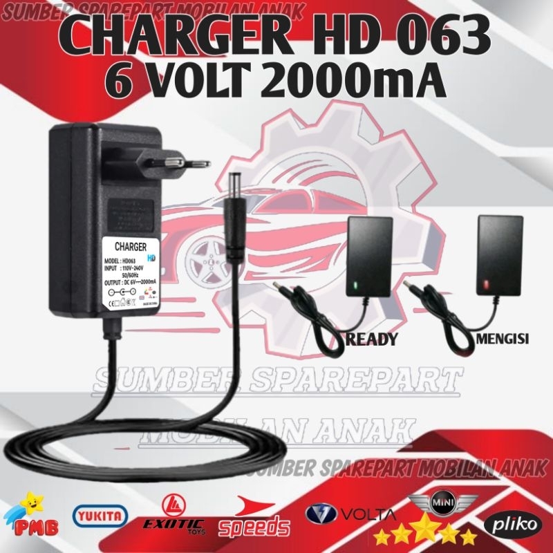 CHARGER HD063 6VOLT 2000mA MOBIL AKI ANAK MOTOR AKI ANAK PLIKO YUKITA PMB MINI SPEEDS VOLTA RASTAR V