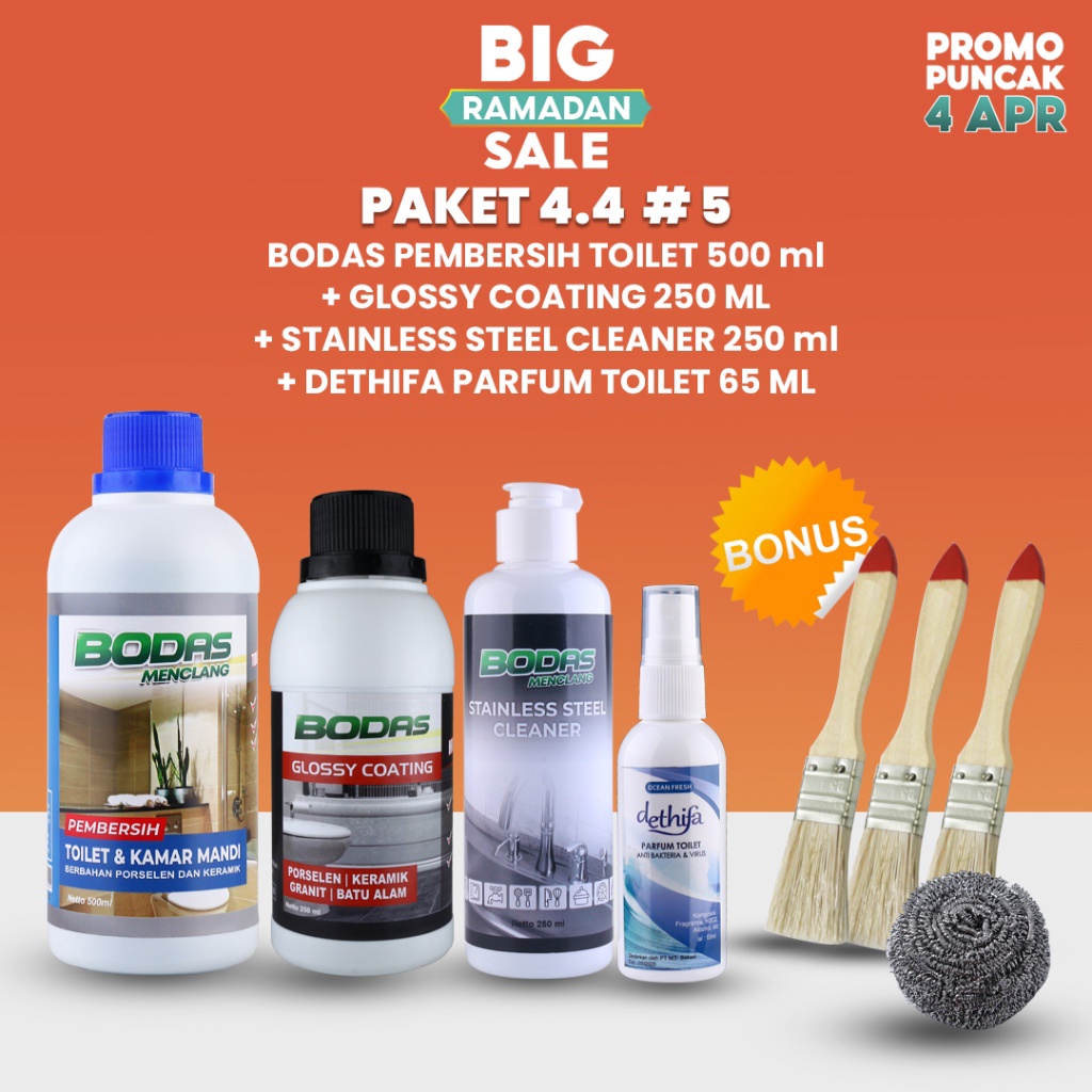 BARANG ORIGINAL Paket Promo 5  BODAS Pembersih Kerak Toilet BODAS 5ml Coating BODAS Stainless Cleane