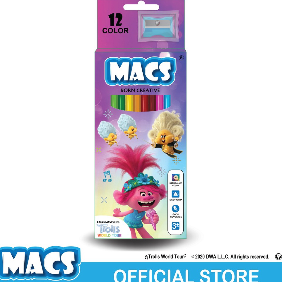 

MACS Pensil Warna film Trolls World Tour the movie 12 color pencils purple t F5I4