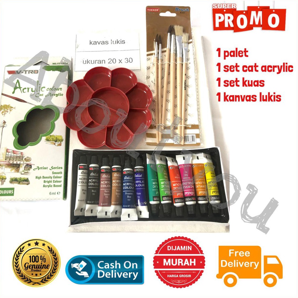 

KODE I5R4 PAKET LUKIS KOMPLIT 4 in 1 KANVAS Besar Cat Akrilik Palet Kuas Set Melukis Lengkap
