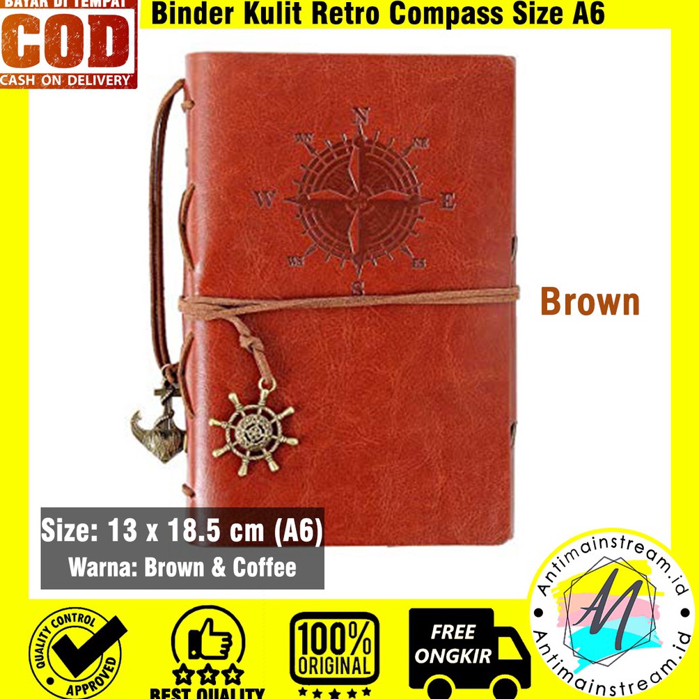 

SALE Bisa Custom Nama Logo Buku Catatan Binder Kulit Retro Compass A6 Notebook Binder Vintage Retro