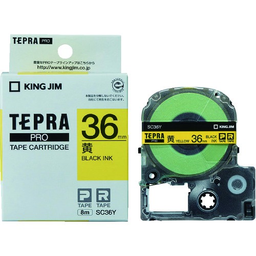 

KING JIM Tepra PRO Cartridge 36mm x 8m Yellow Label/Black Text SC36Y