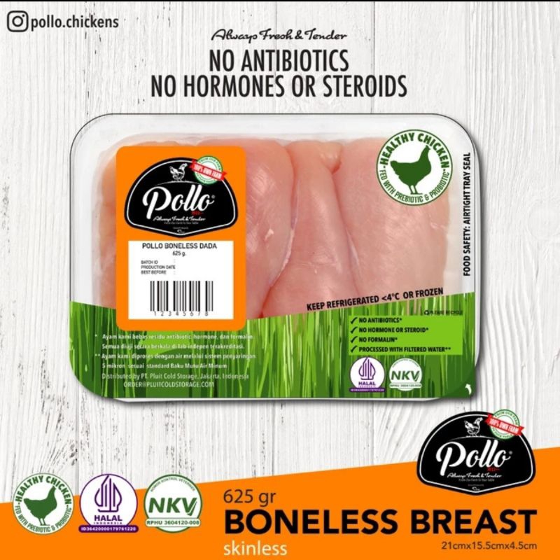 

pollo boneless breast Skinless 625g - Filet/Fillet Dada Ayam Tanpa Kulit Probiotik