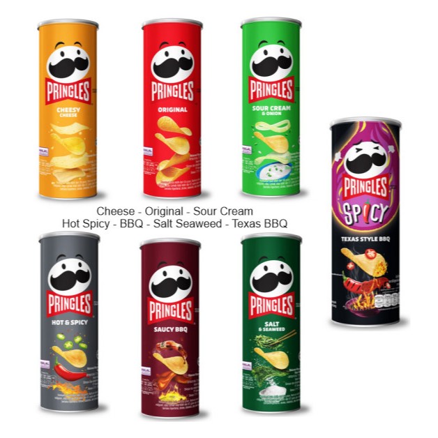 

Camilan Snack Pringles Keripik Kentang Bumbu / Potato Chips Crips Rasa Sour Cream & Onion, Cheedar Cheese, Saucy BBQ, Salt & Seaweed, Hot & Spicy 102 Gram